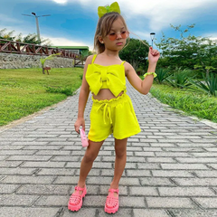 Children Kids Baby Fashion Girls Suspender Bow Knot Sleeveless Top And Shorts 2pcs Set