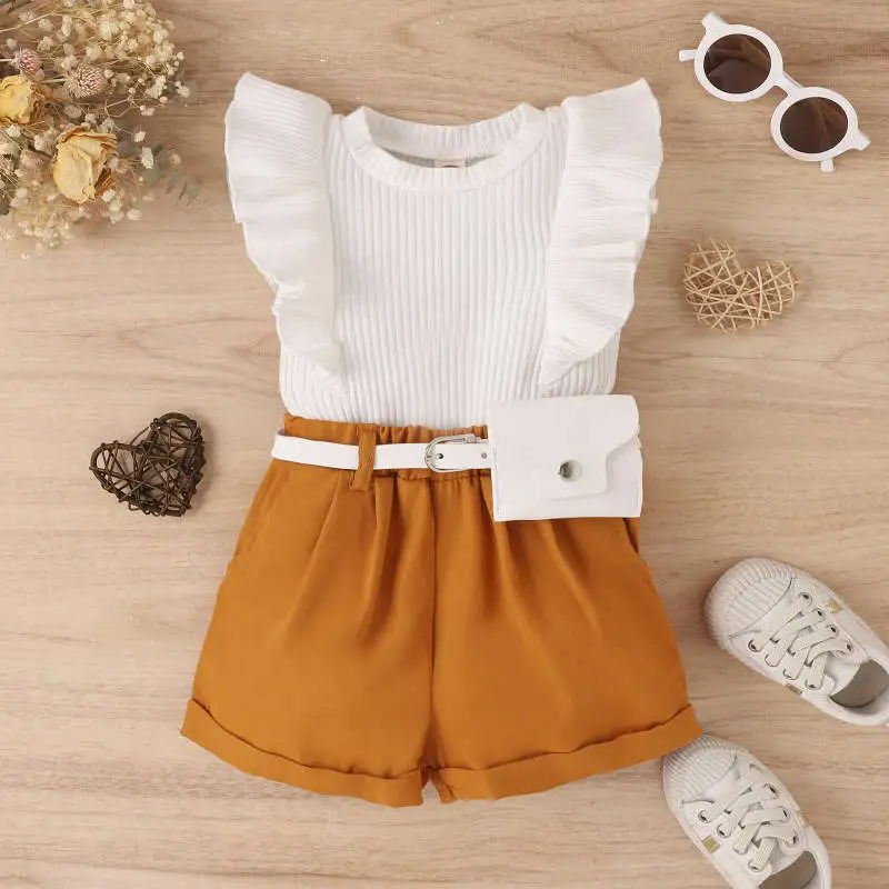 Kids Toddler Girls Fashion Casual Solid Color Stripe Sleeveless Round Neck T-Shirt Shorts Sets