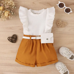 Kids Toddler Girls Fashion Casual Solid Color Stripe Sleeveless Round Neck T-Shirt Shorts Sets