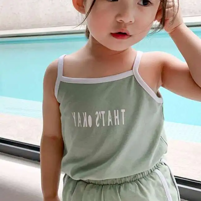 2pcs/Set Girls Casual Suspenders Shorts Set