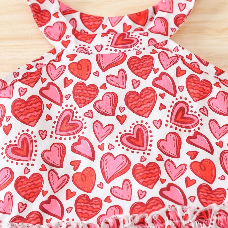 Kids Toddler Girls Casual Cute Sweet Heart Print Sleeveless TOP Shorts Set