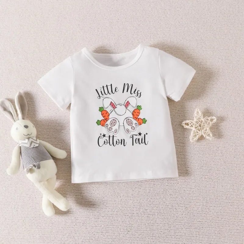 Kids Toddler Girls Casual Cute Easter Day Cartoon Rabbit Letter Print Short Sleeve Round Neck T-Shirt Flare Trousers Set