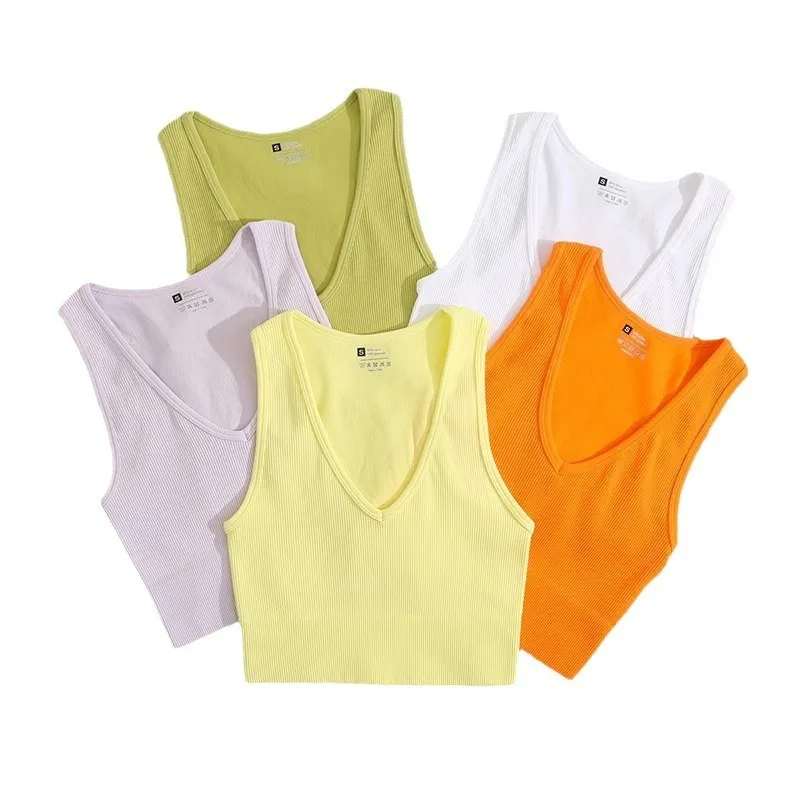 Basic Women Solid Color V-Neck Quick-Drying Running Fitness Tank Top