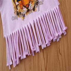 Girls Fashion Tiger Pattern Tassels Design T-Shirt And Pants Set