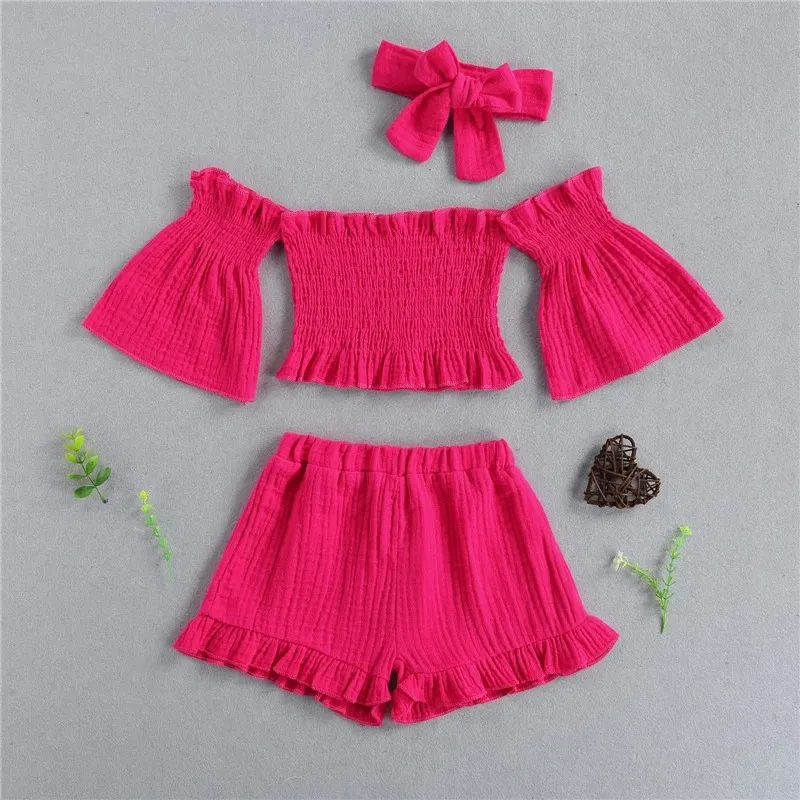 Children Girl Solid Color Shoulder Two-Piece Set