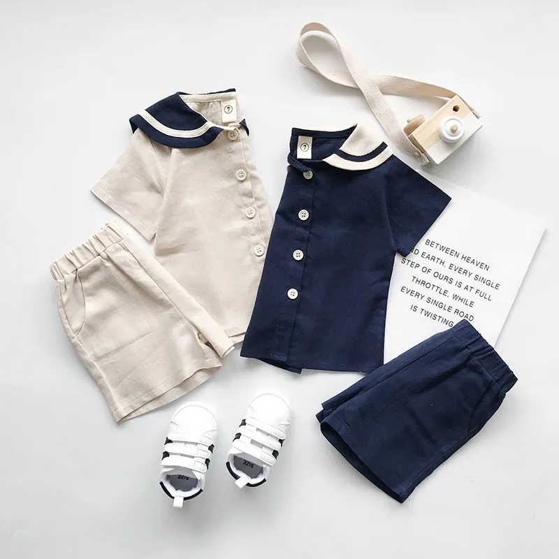 Children Kids Baby Fashion Boys Girls Short Sleeve Peter Pan Collar Shirt And Shorts 2pcs Set