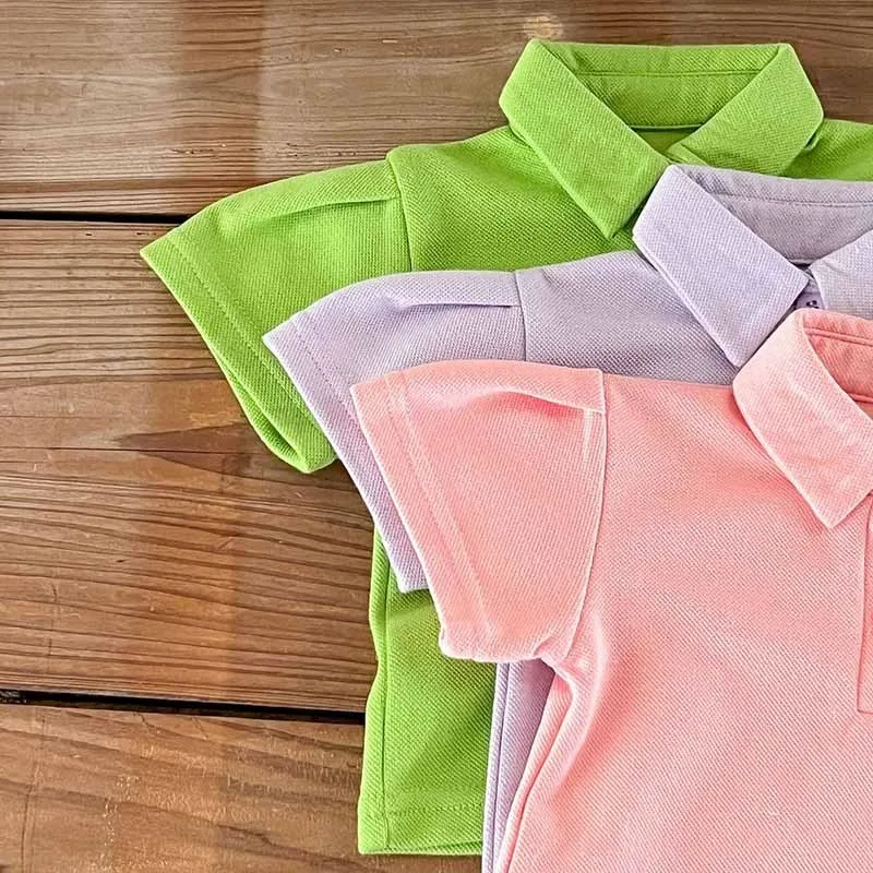 Kids Toddler Boys Girls Summer Casual Cute Solid Color Short Sleeve Lapel Polo Shirt Shorts Set