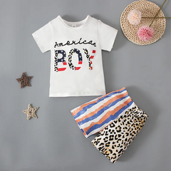 Children Kids Baby Fashion Girls Boys Independence Day Flag Short Sleeve Letter Print T-Shirt And Shorts Set