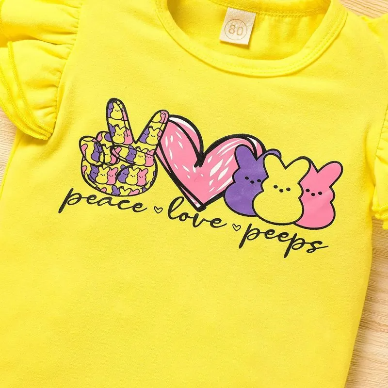 Kids Toddler Girls Casual Cute Easter Day Cartoon Rabbit Letter Print Raglan Sleeve Round Neck T-Shirt Flare Trousers Set