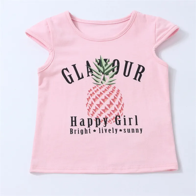 Children Kids Baby Fashion Girls Short Sleeve Pineapple Print T-Shirt And Stripes Pants 2pcs Set