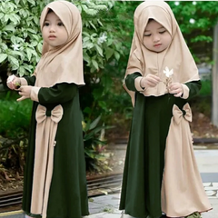 Children Kids Baby Fashion Girls Long-Sleeved Plain Color Dress And Headscarf Muslim 2pc Set