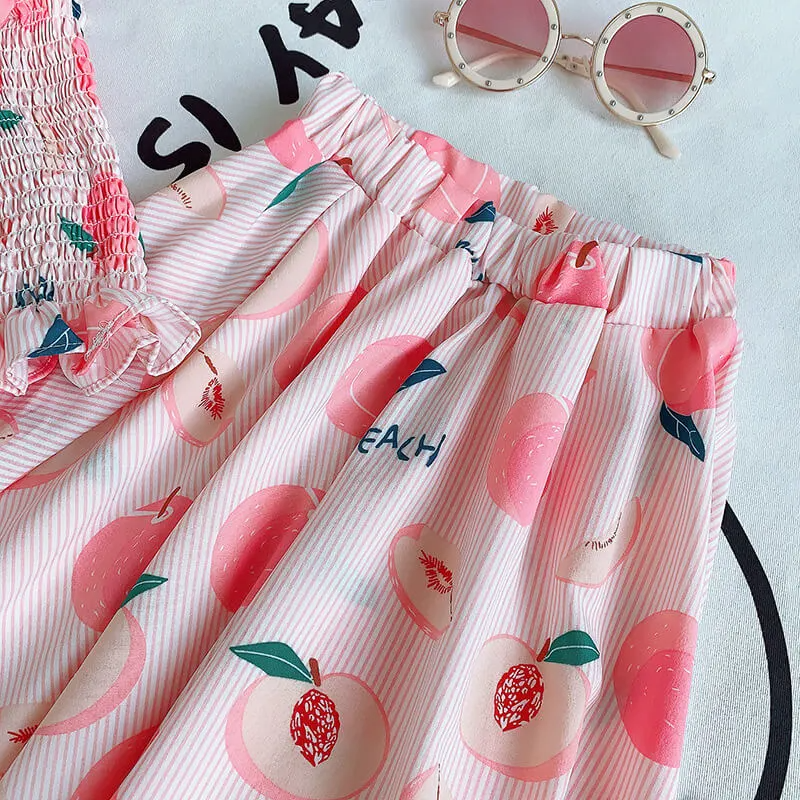 Girls Cute Stringy Selvedge Elastic Camisole And Fruit Design Skirt