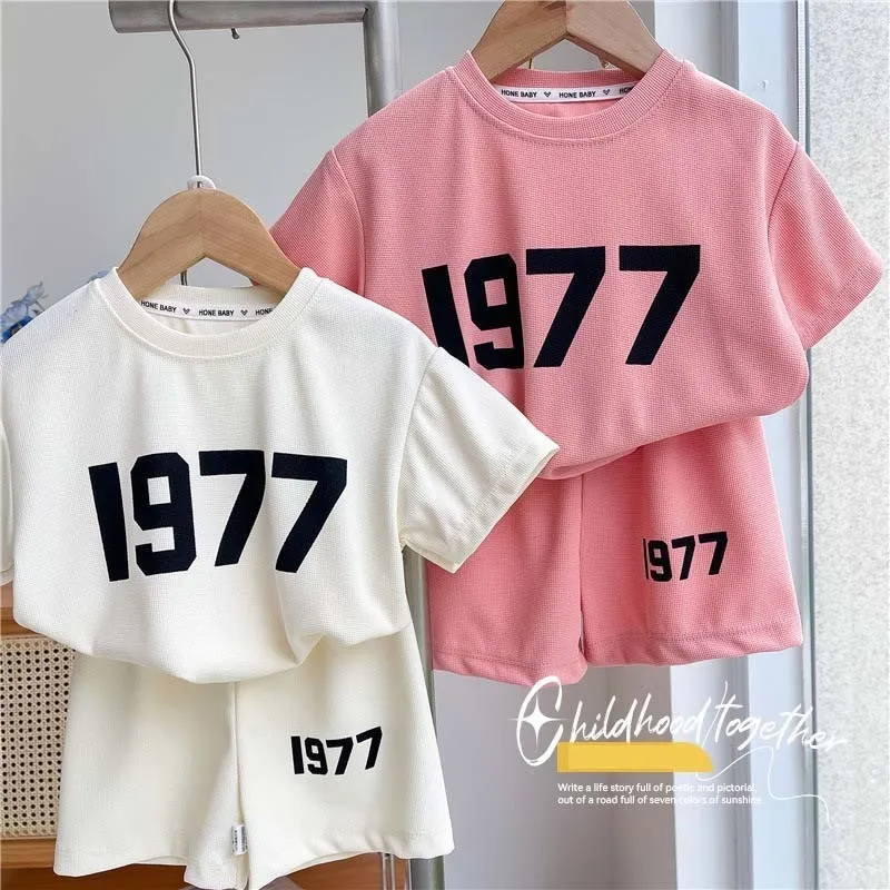 Kids Toddler Big Boys Girls Fashion Casual Digital Short Sleeve Round Neck T-Shirt Shorts Sets