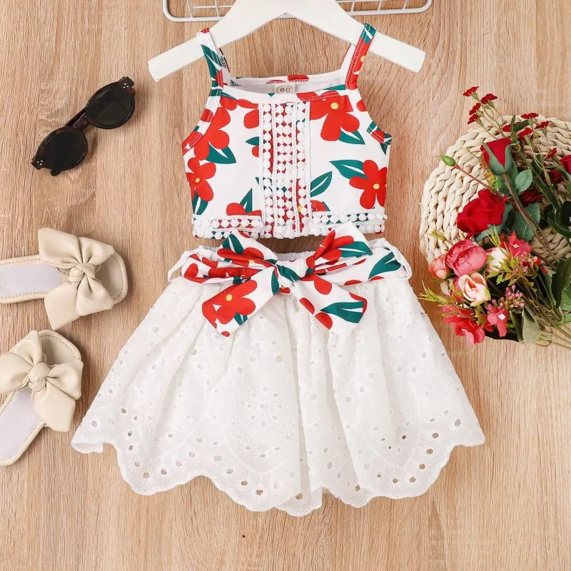 Kids Toddler Girls Casual Cute Sweet Floral Print Vest Skirt Set