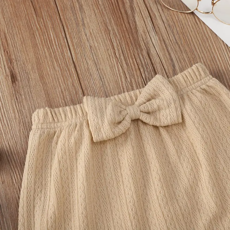 Girls Summer Casual Long-Sleeved Solid Color Ears Decorated Hooded Top And Bow Design Skirt