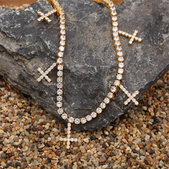 24inch Hip Hop Style Cross Pendant Zircon Decorate Necklace