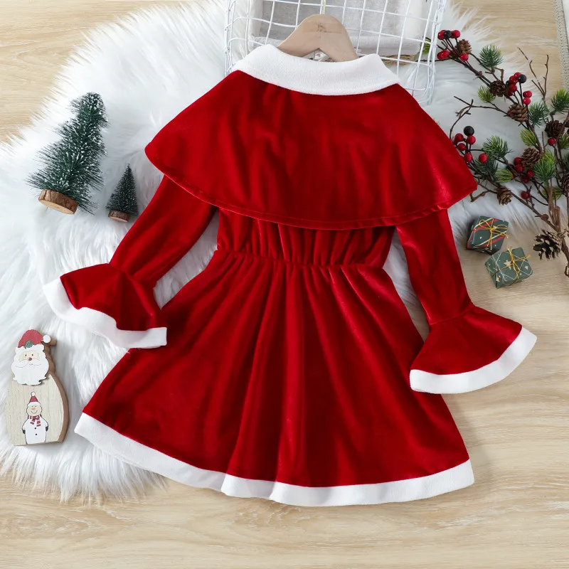 Christmas Children Kids Toddler Girls Lapel Vest Trumpet And Dress 2pcs Set