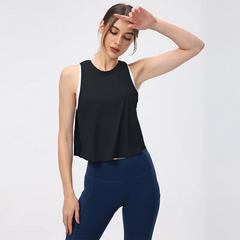 Yoga Sports Women Loose Quick-Drying Summer Sleeveless Round Neck Crop Tank Top