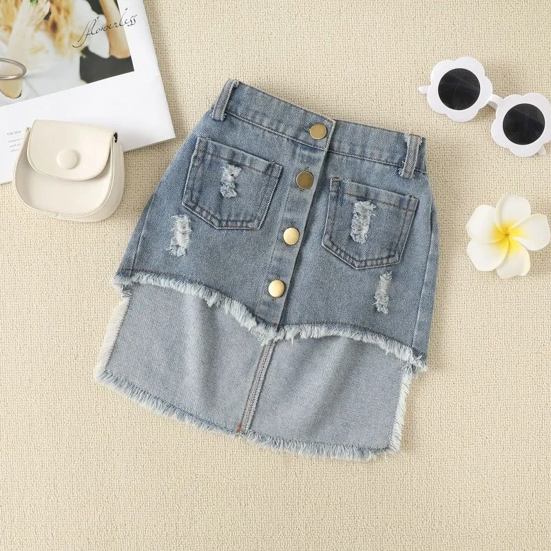 Children Kids Toddlers Girls Short Sleeve Top And Denim Skirt 2pcs Set