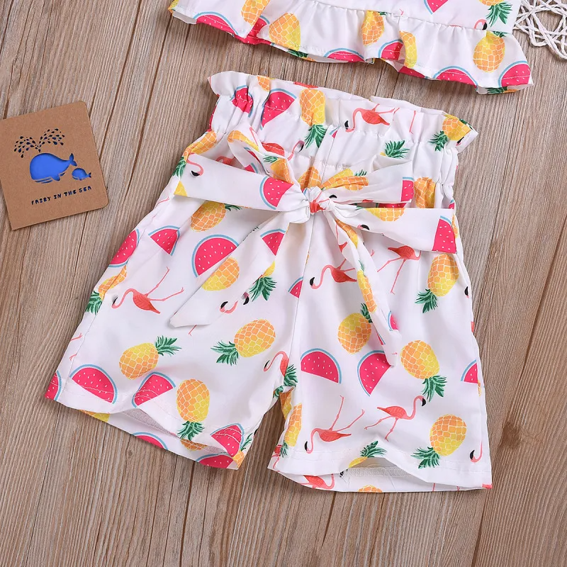 Children Kids Baby Fashion Girls Sleeveless Fruit Print Top And Shorts 2pc Set