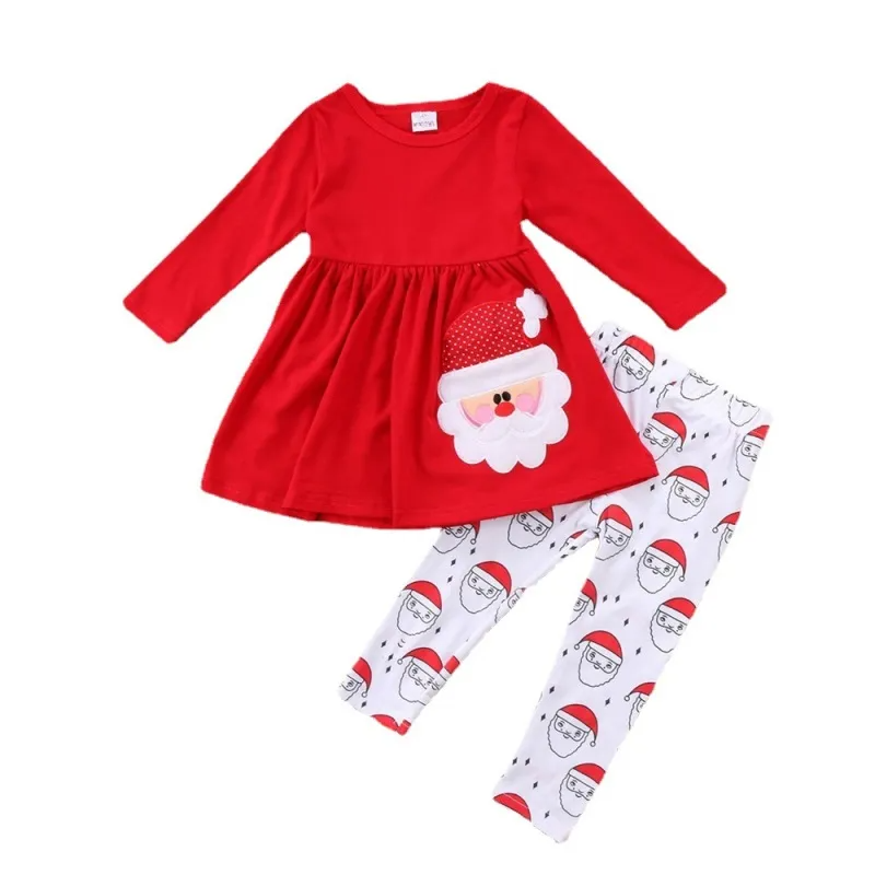 Kids Toddler Girls Party Santa Round Neck Long Sleeve Dress Pants Sets