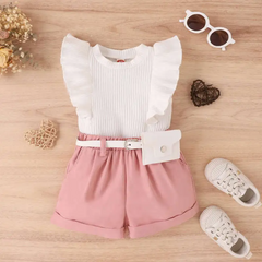 Kids Toddler Girls Fashion Casual Solid Color Stripe Sleeveless Round Neck T-Shirt Shorts Sets