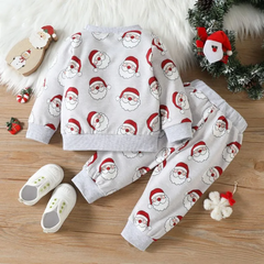 Kids Toddler Boys Girls Casual Cute Santa Claus Pattern Long Sleeve Round Neck Sweatshirts Pants Sets