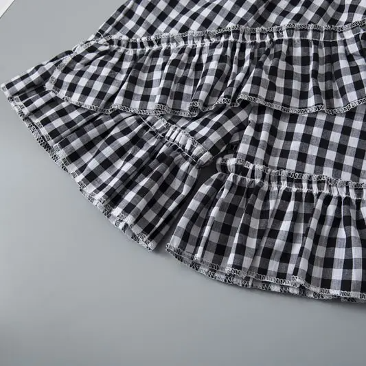 Girls Printing Short-Sleeves T-Shirt And Plaid Shorts Set