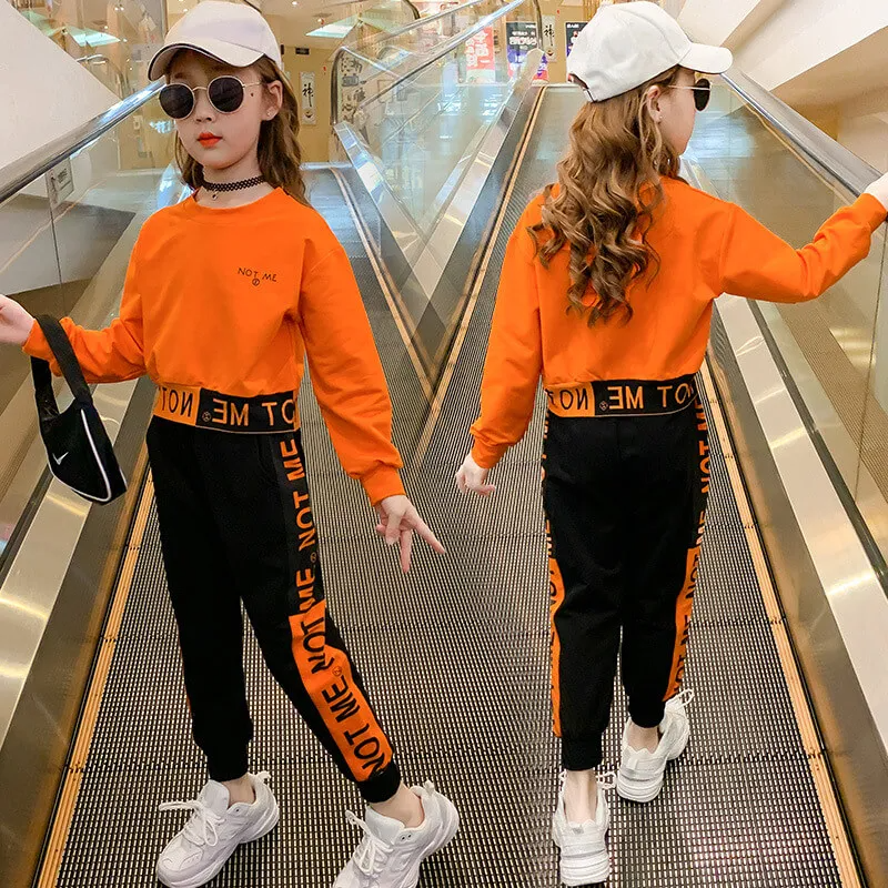 Girls Fashion Letter Pattern Long Sleeve Sweatshirt And Pants Set