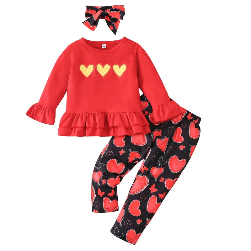 Kids Toddler Girls Casual Cute Sweet Letter Heart Print Long Sleeve Round Neck Sweatshirts Trousers Set