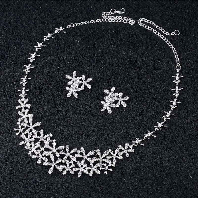 Ceative Snowflake Shape Pendant Silver Alloy Necklace Earrings Wedding Set