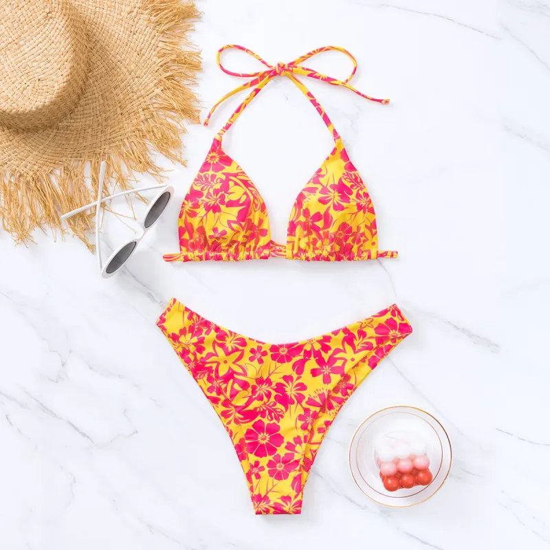 2023Bikini Triangle Cup Print Lace-Up Sexy Bikini Swimsuit