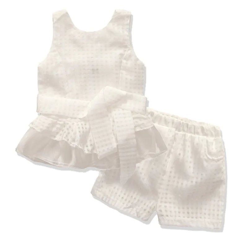 Children Kids Baby Fashion Girls Casual Long Sleeve Solid Color Mesh Vest And Shorts 2pcs Set