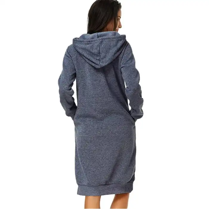 Autumn Winter Women Fashion Solid Color Hooded Long Sleeve Loose Dress