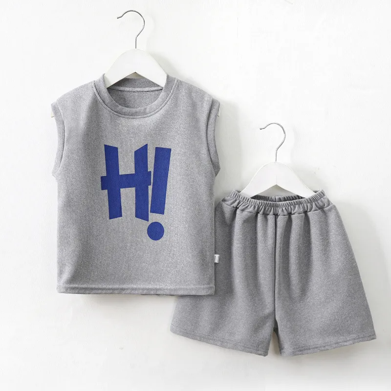 Kids Toddler Big Boys Girls Casual Cute Letters Print Sleeveless Round Neck T-Shirt Shorts Set