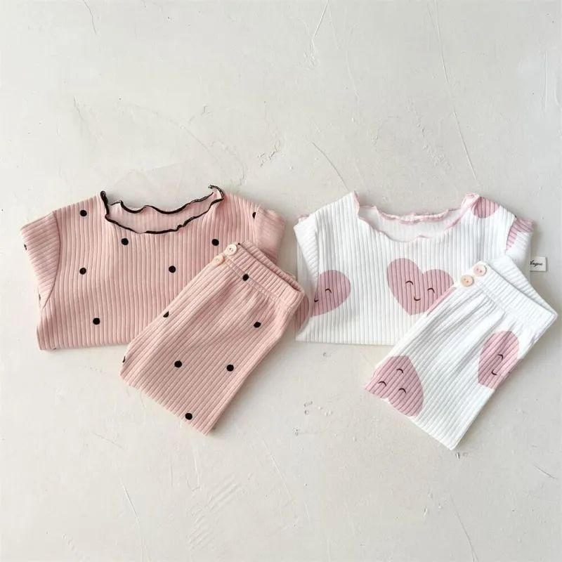 Kids Toddler Girls Spring Autumn Casual Cute Heart-Shaped Polka Dot Print Long Sleeve Trousers Set