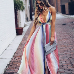 Bohemian Style Sexy Backless Spaghetti Strap Maxi Dress