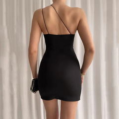 Backless Oblique Shoulder Side Slit Dress