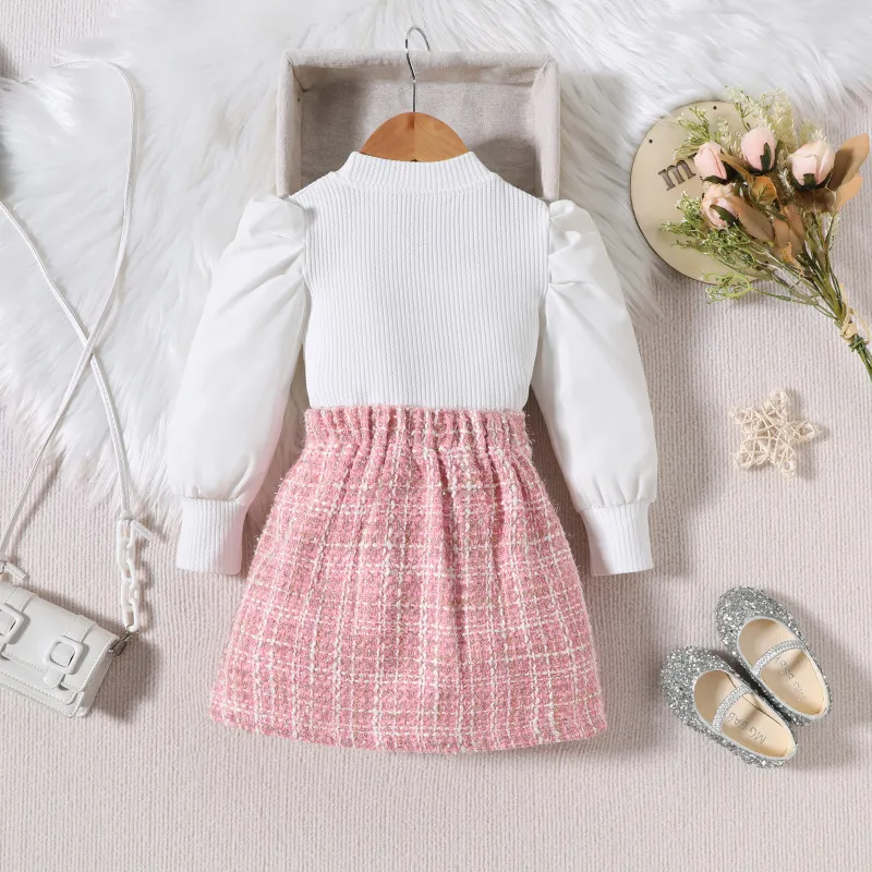 Kids Toddler Girls Autumn Fashion Casual Chic Stripe Heart Shaped Hollow Long Sleeve Sweater Played Skirt Sets