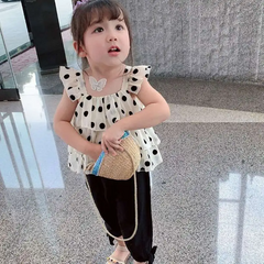 2pcs/Set Girls Summer Polka Dot Print Ruffle Tanks And Pants