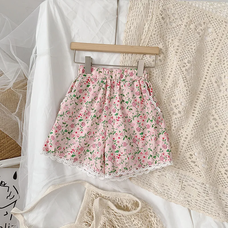 Children Kids Baby Fashion Girls Sleeveless Flower Print Suspenders Tops And Loose Shorts 2pcs Set