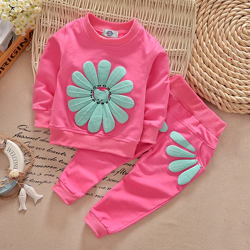 Kids Toddler Girls Spring Autumn Leisure Sports Floral Long Sleeve Sweatshirts Pants Sets