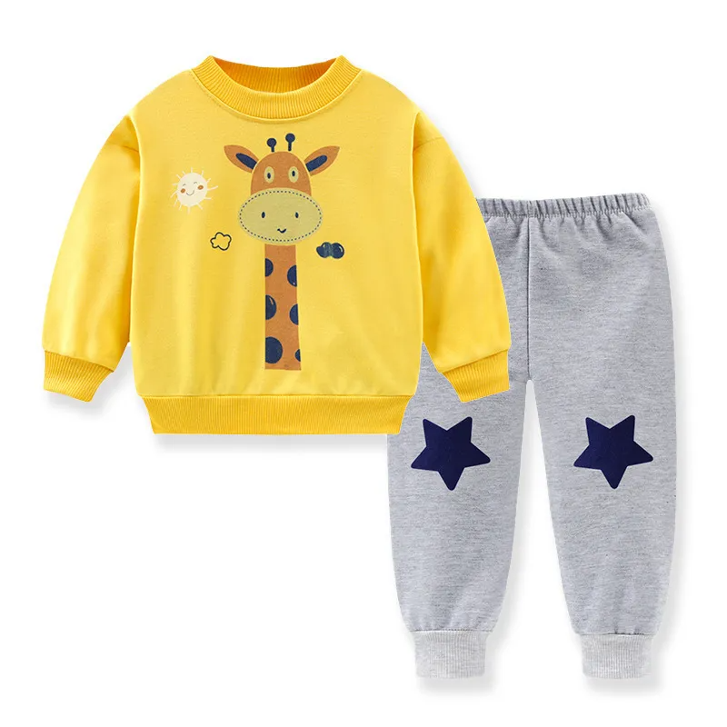 Kids Toddler Boys Girls Fashion Casual Cute Cartoon Pattern Long Sleeve Round Neck Sweatshirts Trousers Sets