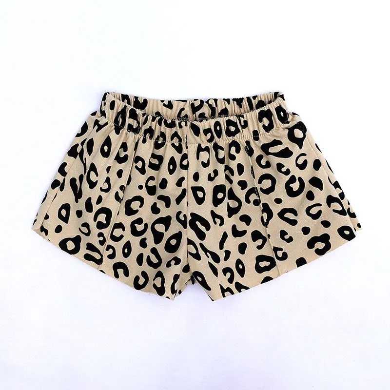 2 Pcs Set Girl Fashion Leopard Print Tees And Shorts