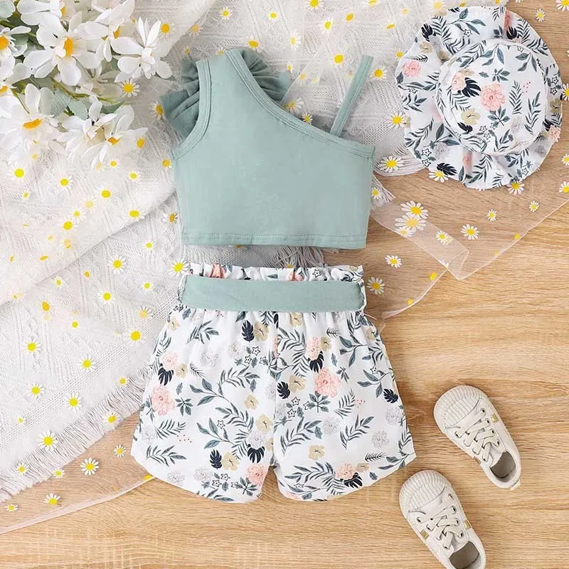 Kids Toddler Girls Fashion Casual Cute Bow Sleeveless Camisole Floral Shorts Set