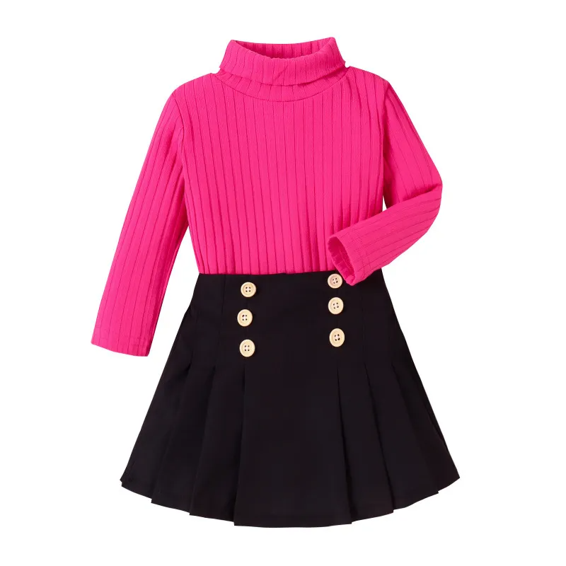 Kids Toddler Girls Autumn Winter Fashion Casual Stripe Long Sleeve Turtle Neck Sweater Tennis Skirt Sets