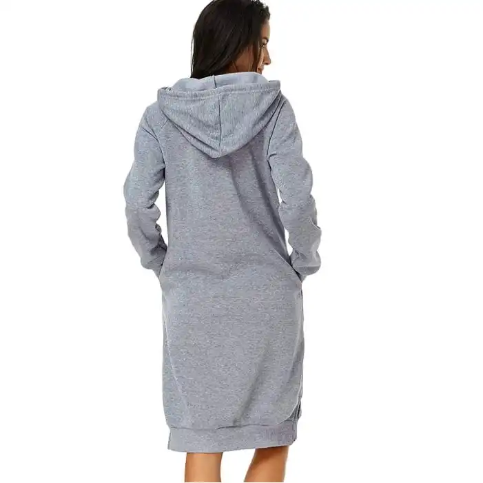 Autumn Winter Women Fashion Solid Color Hooded Long Sleeve Loose Dress