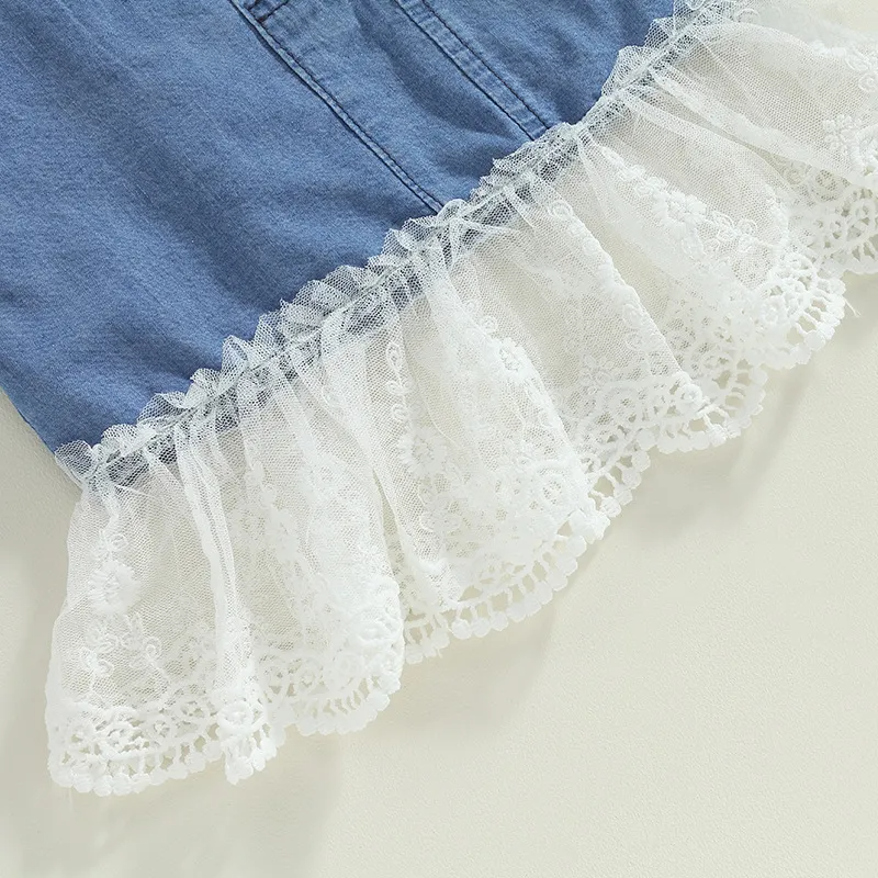 Kids Toddler Girls Casual Cute Solid Color Sleeveless Cami Top Lace Denim Skirt Set