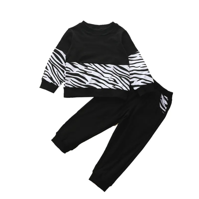 Casual Round Neck Long Sleeve Zebra Sweatshirt And Sweatpants Set