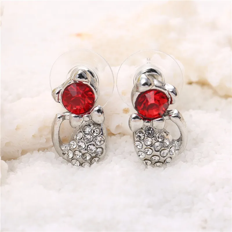 2PCS Fashion Rhinestones Decoration Cat-Shaped Necklace Earrings Set